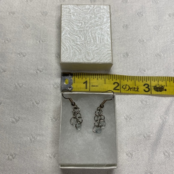 Silvertone Dangle Pierced Earrings with Clear Beads with Box - Picture 3 of 3